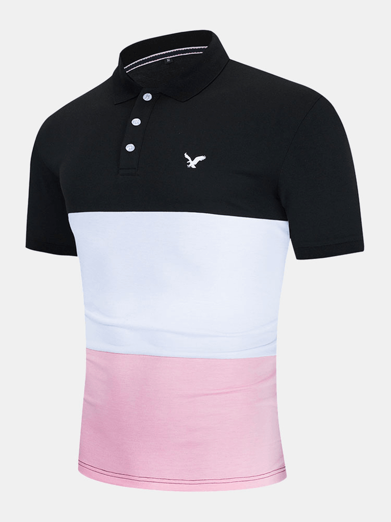 Mens Business Patchwork Buttons Cotton Casual Golf Shirts - MRSLM
