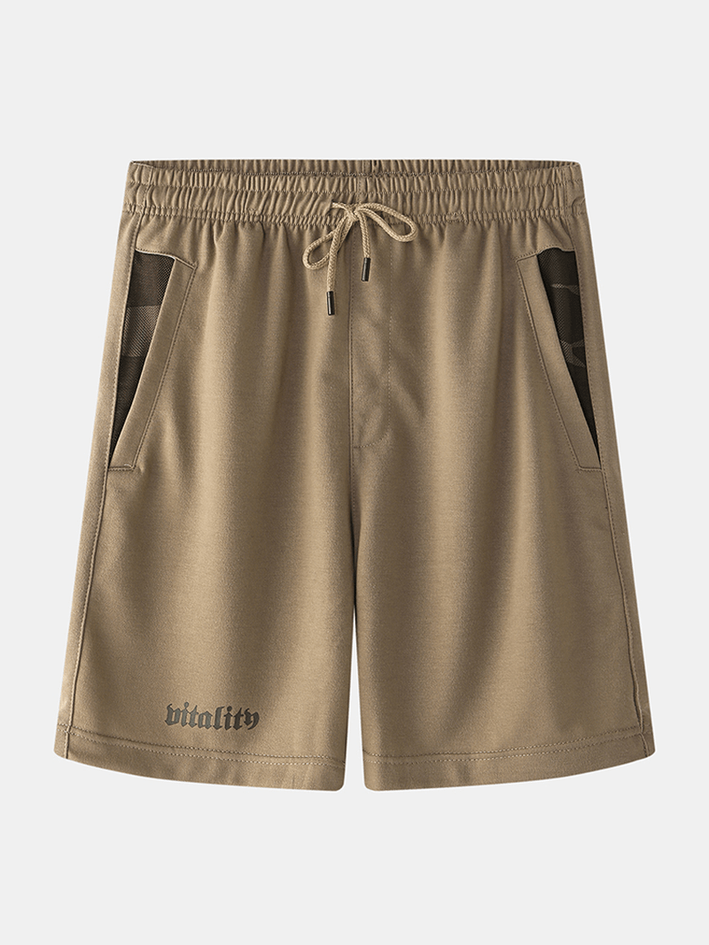 Mens Sport Elastic Waist Pocket Solid Color Casual Shorts - MRSLM