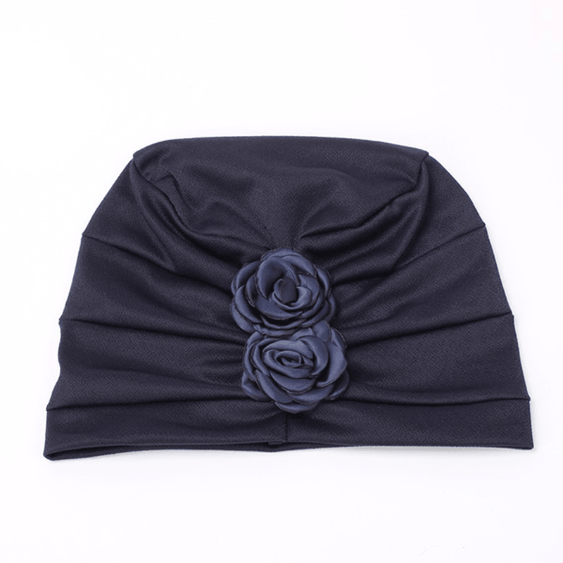 Womens New Side Paste Large Flower Solid Beanie Cap Casual Cotton Outdoor Bonnet Hat - MRSLM