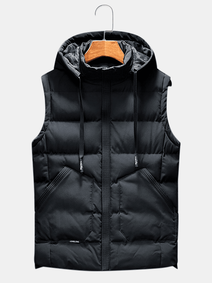 Mens Solid Color Zipper Sleeveless Casual Hooded Gilet Vests with Pocket - MRSLM