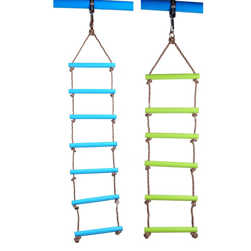 6 Rungs 2M PE Rope Children Toy Swing Max Load 120KG Outdoor Indoor Plastic Ladder Rope Playground Games for Kids Climbing Rope Swing - MRSLM