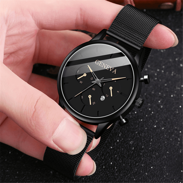 Fashion Alloy Men Business Watch Decorated Pointer Calendar Quartz Watch - MRSLM