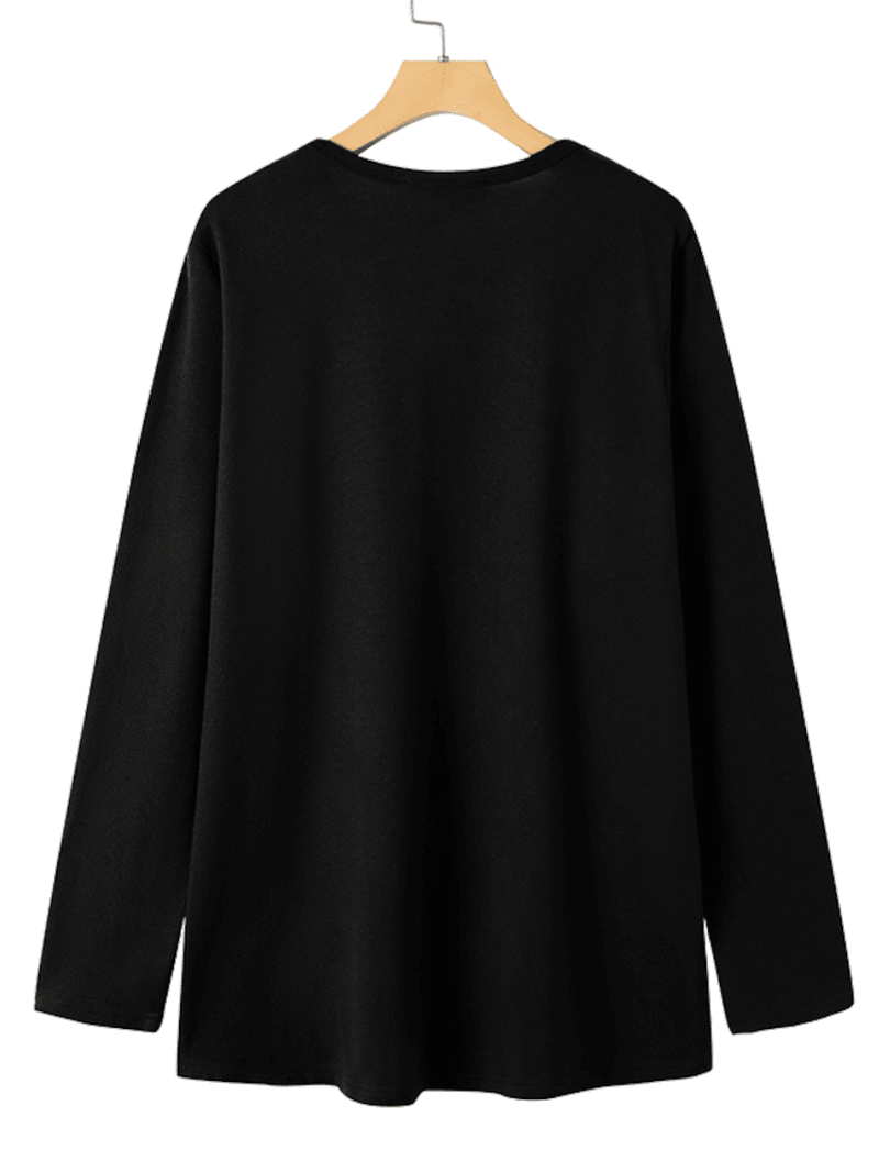 Women Side Split Solid O-Neck Retro Long Sleeve Pullover Sweatshirt - MRSLM