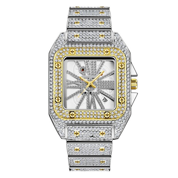 Fashion Elegant Alloy Quartz Watch Diamond Cool Men Watch Square Dial Shape Quartz Watch - MRSLM
