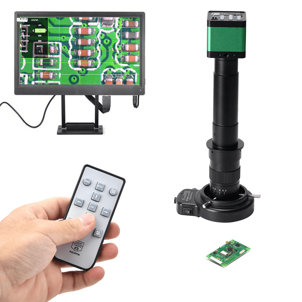 HAYEAR 1080P HDMI Industrial Digital Video Microscope Camera + 300X C-Mount Lens + 144 LED Ring Light + Stand for PCB Soldering - MRSLM