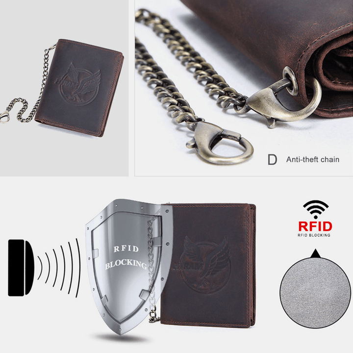 Men Genuine Leather Wallet Trifold RFID Anti-Theft Brush Multi-Card Slot Card Holder Coin Purse Money Clip - MRSLM