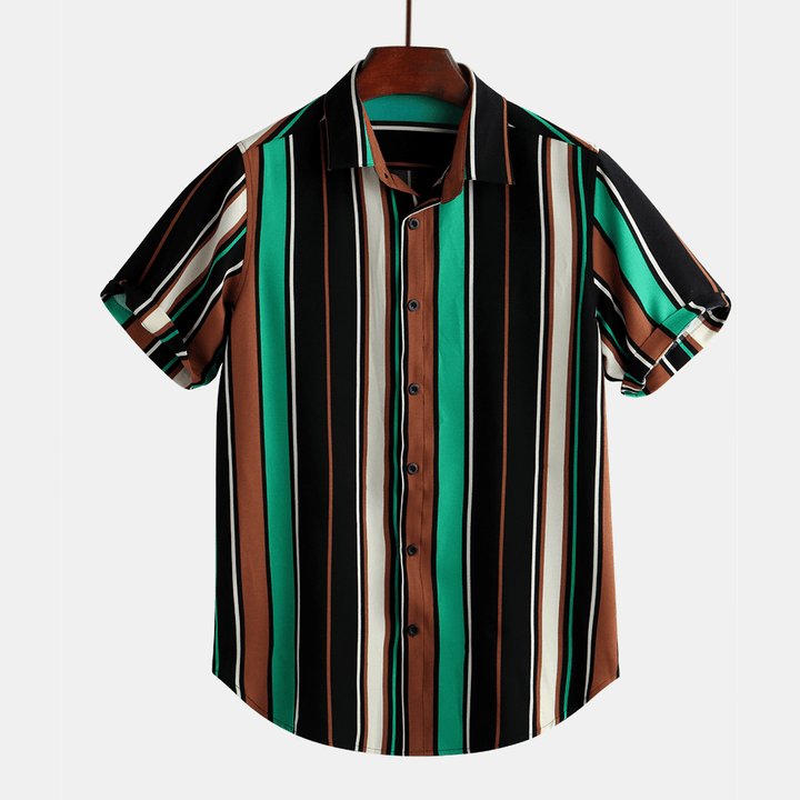Mens Colorful Stripe Short Sleeve Casual Holiday Shirts - MRSLM
