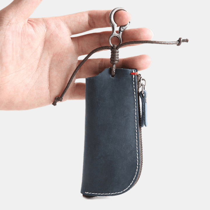 Men Genuine Leather Cowhide Mini Easy Carry Hanging Car Key Bag Keychain Wallet - MRSLM
