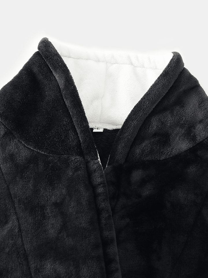 Mens Flannel Thicken Thermal Warm Winter Pajamas Sleepwear Robe with Pocket - MRSLM