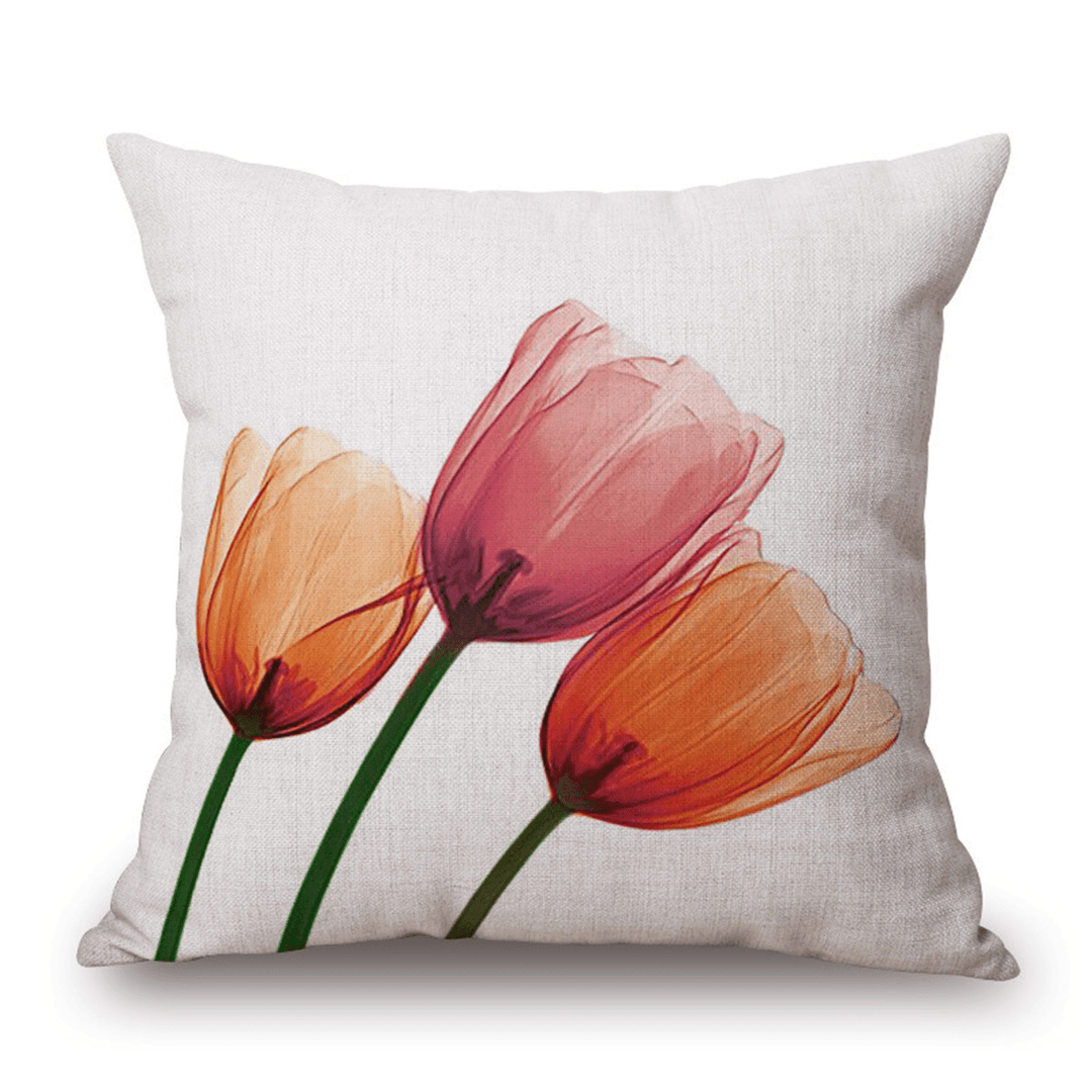 Ink Painting Flowers Cotton Linen Pillow Case Tulips Sofa Cushion Cover 45X45Cm - MRSLM