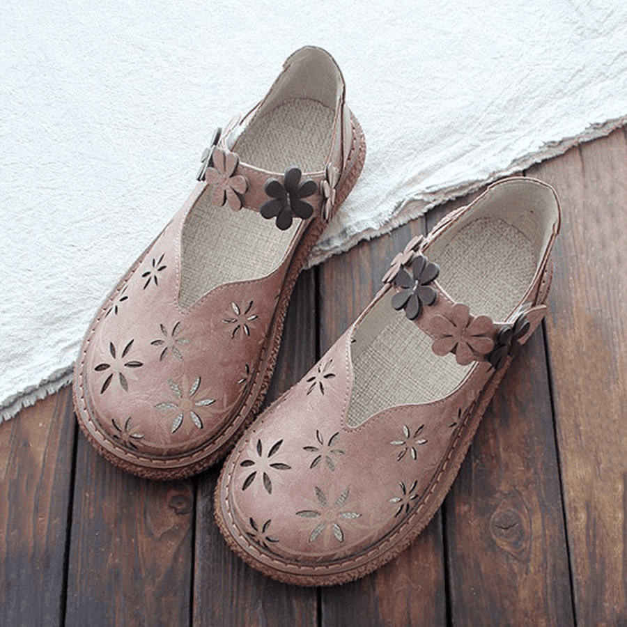 Women Sweet Casual Calico Band Hook Loop Hollow Out Breathable Loafers Shoes - MRSLM