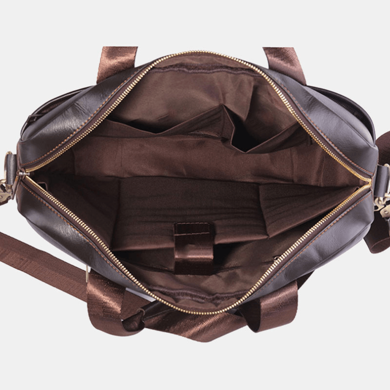 Men Genuine Leather Multi-Function Retro Large Capacity Travel Handbag Cross Body Bag - MRSLM