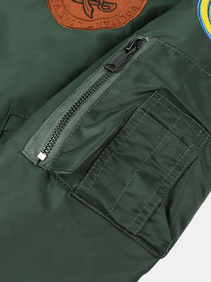 Mens Graphics Embroidery Zipper Pocket Baseball Collar Jacket - MRSLM