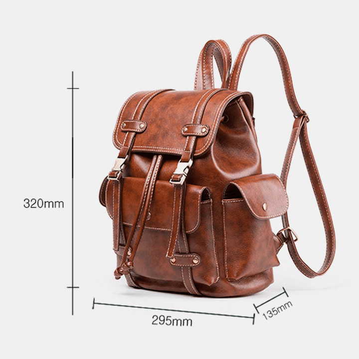 Unisex Faux Leather Business Retro Solid Color Daily Large Capacity School Bag Backpack - MRSLM