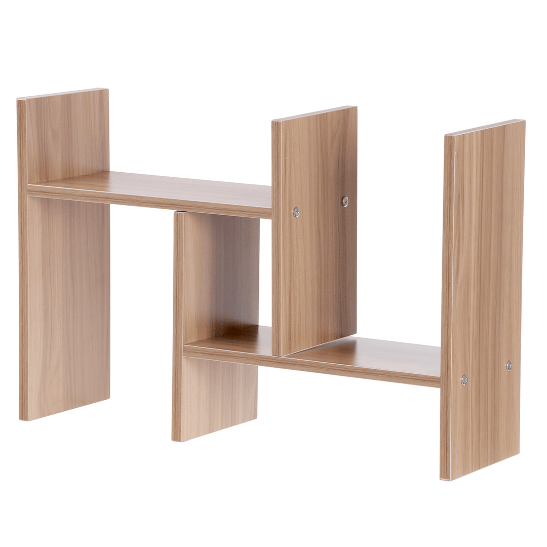 Wood Desktop Organizer Adjustable Storage Rack Double H Style Bookshelf for Home Office - MRSLM