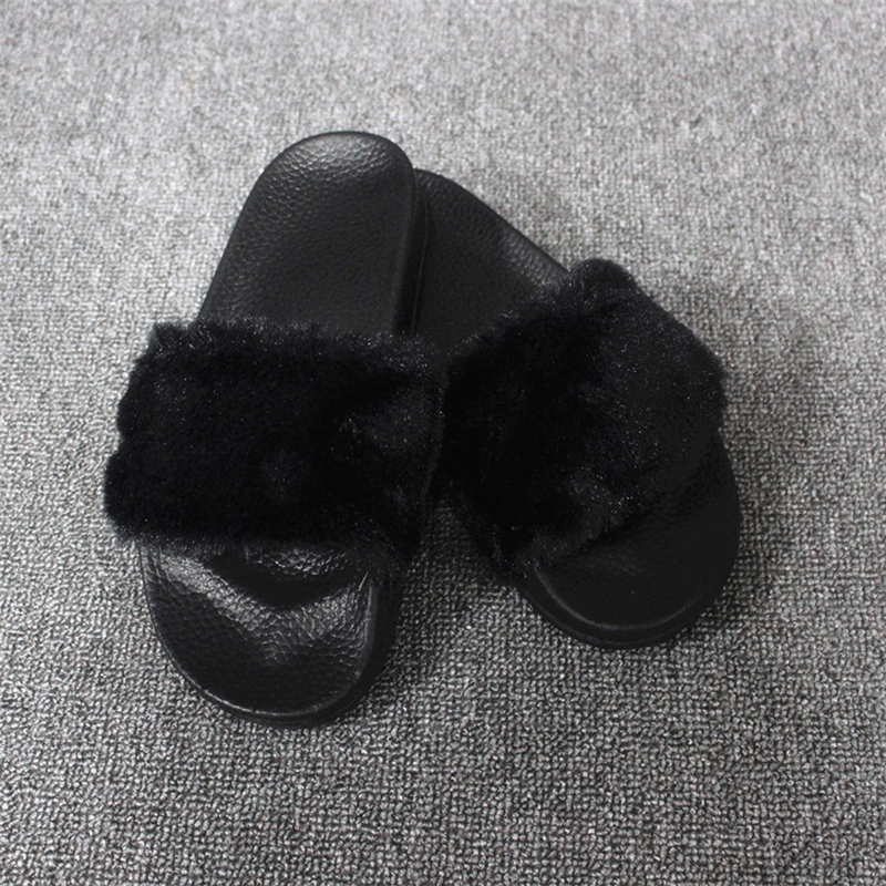 Women Fluffy Solid Color Open Toe Comfortable Home Slippers - MRSLM
