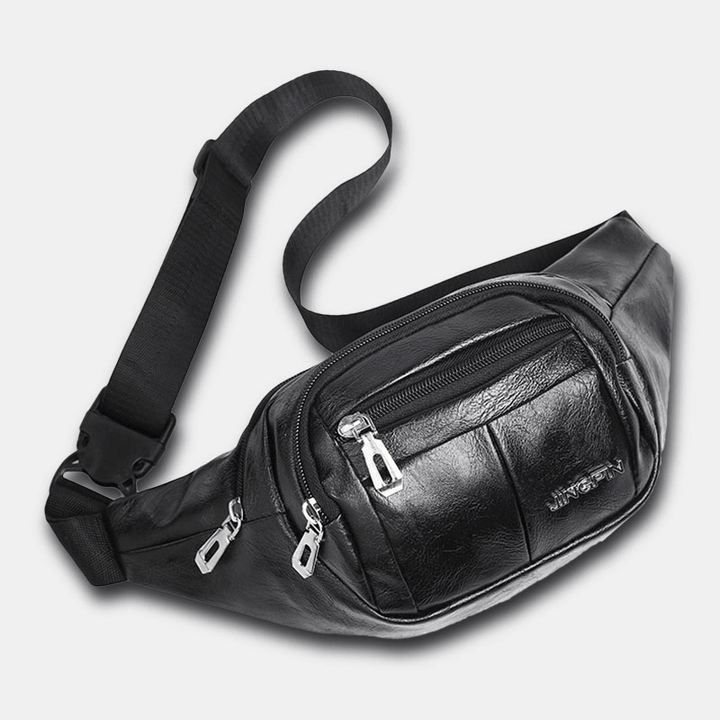 Men PU Leather Anti-Theft Multifunctional Multi-Pocket 6.5Inch Phone Bag Waist Bag Chest Bag Crossbody Bags - MRSLM