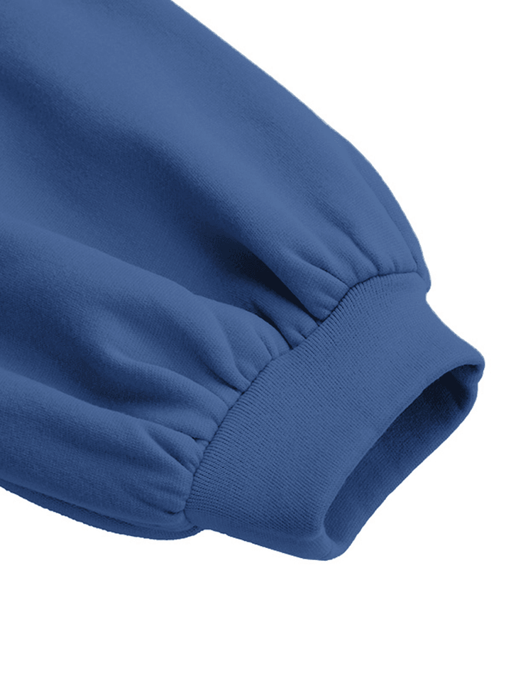 Women Puff Sleeve Solid Color Split Side Pockets Hooded Maxi Length Loose Drawstring Midi Dresses - MRSLM