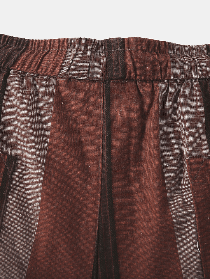 Mens Cotton Striped Print Loose Fit Drawstring Mid Waist Jogger Pants - MRSLM