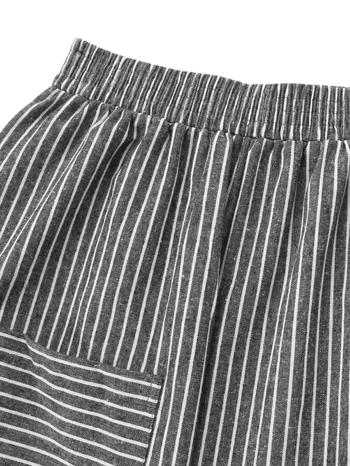 Women Stripe Elastic Waist Casual Loose Harem Pants - MRSLM