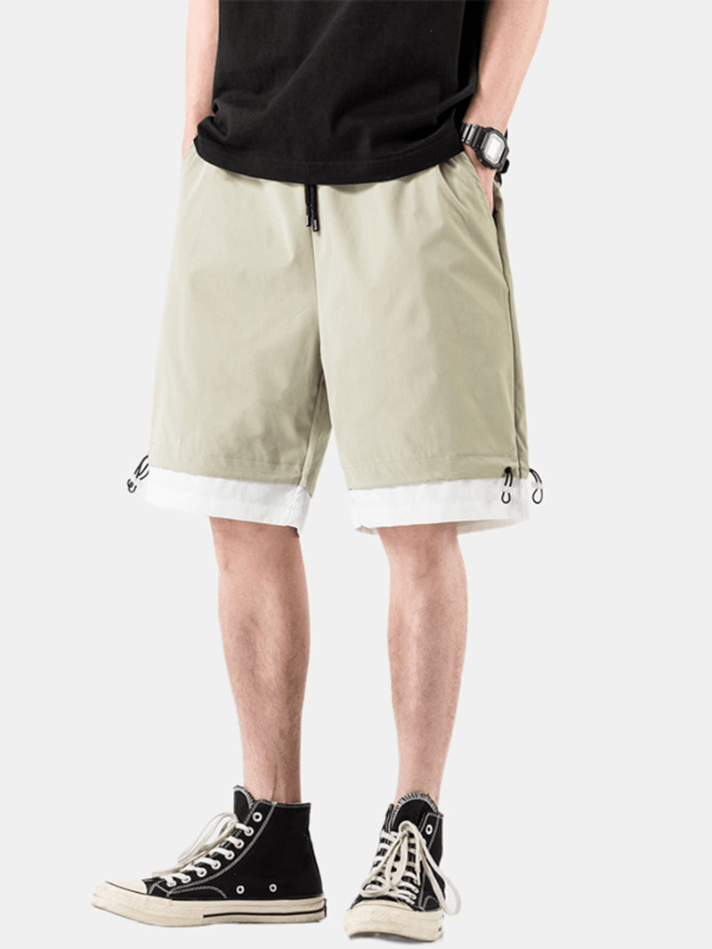 Mens Cotton Solid Color Drawstring Loose Fit Casual Shorts - MRSLM