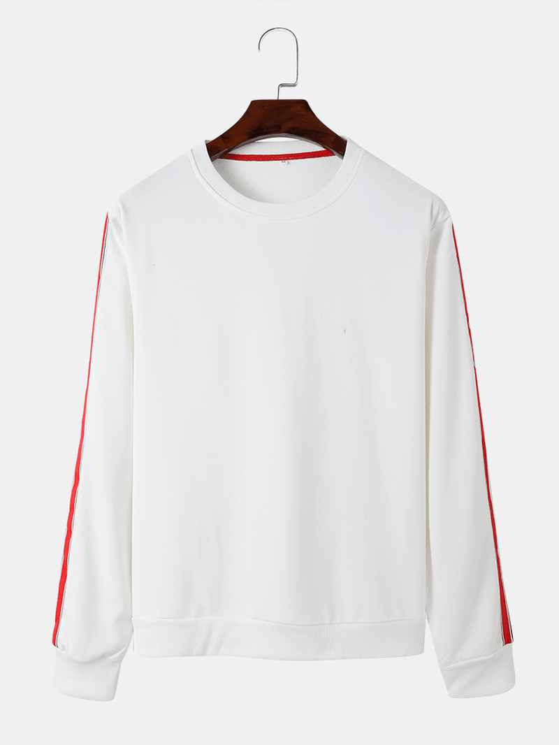 Mens Red Striped Leisure Pullover Long Sleeve White Sweatshirt - MRSLM