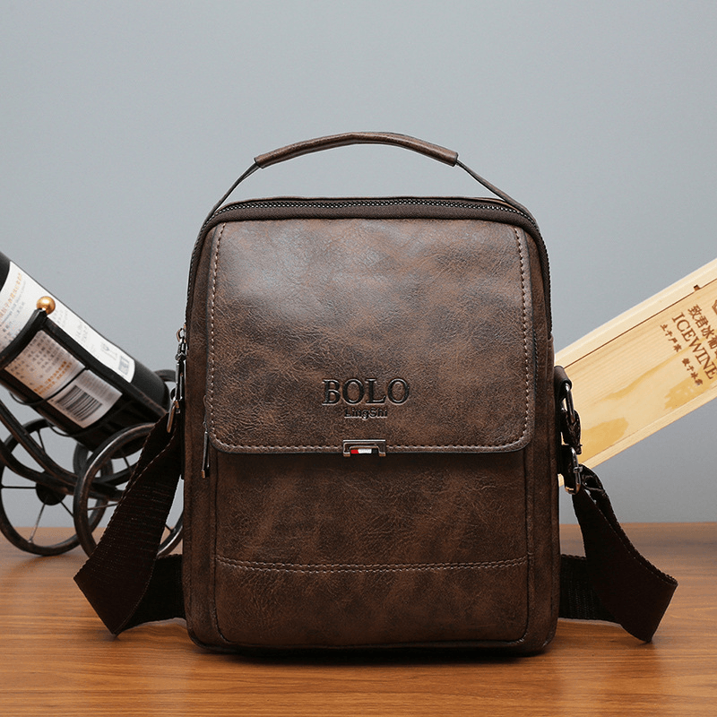 Men PU Leather Vintage Texture Large Capacity Zipper Decor Crossbody Bag Shoulder Bag Handbag - MRSLM
