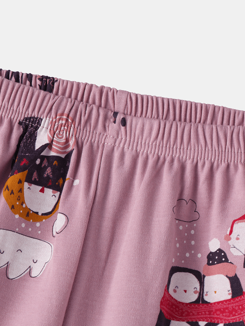 Women Cute Cartoon Pattern Print O-Neck Two-Piece Loose Home Pajamas Sets - MRSLM