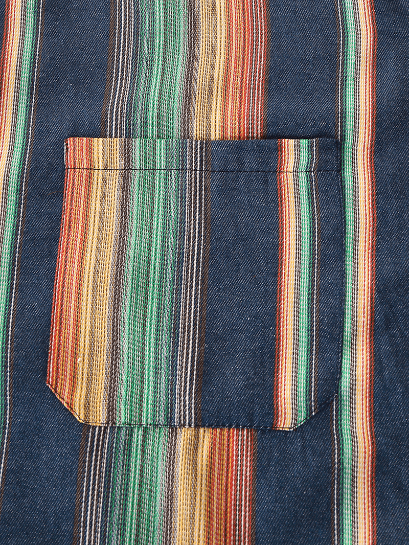 Mens Designer Gradient Colorful Stripe Double Pockets Short Sleeve Casual Shirts - MRSLM