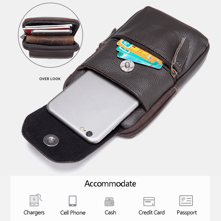 Men Genuine Leather Multifunctional Vintage 6.3 Inch Phone Bag Card Case Cowhide Waist Bag - MRSLM