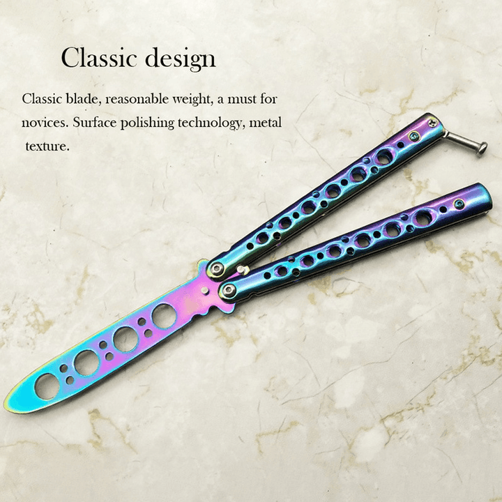 HUOHOU Colorful Stainless Steel EDC Knife Butterfly Training Outdoor Knife Competition Knife Blunt Tool No Blade Balisong Trainer - MRSLM