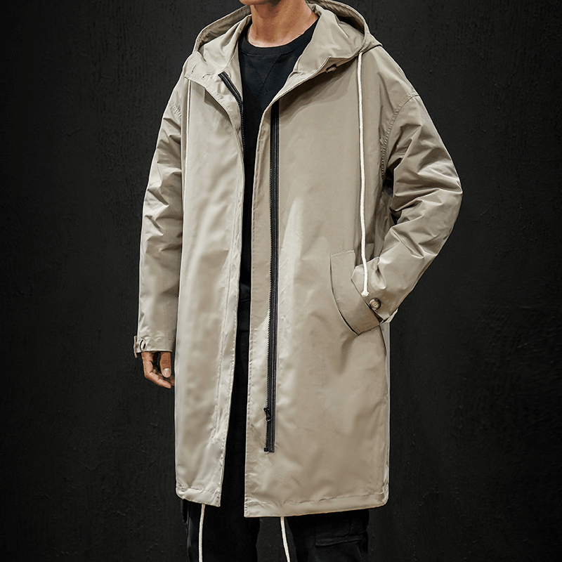 Men'S Trench Coat Large Size Pure Color Slim Korean Jacket - MRSLM