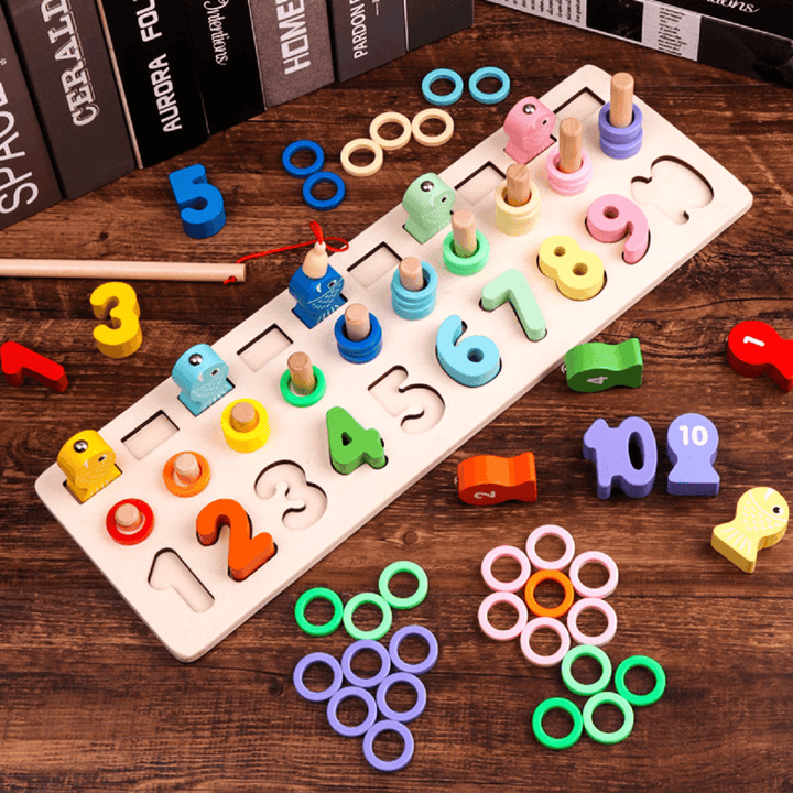 Counting Board Nursery Learning Shape Pairing Montessori Math Toys Wooden Baby Gift - MRSLM