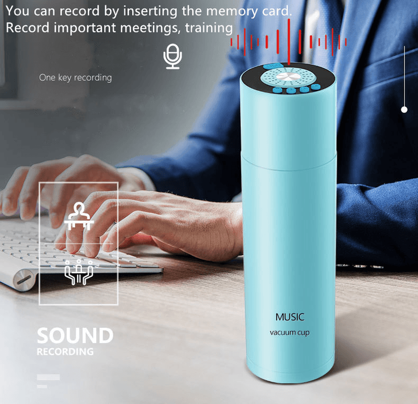 Smart Music Bluetooth Thermos Bottle Mug LED Light Speaker FM Radio Drinking Reminder 304 Stainless Steel Vacuum Flask Water Bottle Tea Mug Coffee Cup - MRSLM