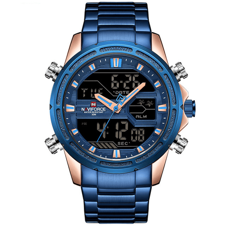 NAVIFORCE 9138S Waterproof LED Dual Digital Watch Military Style Men Wrist Watch - MRSLM