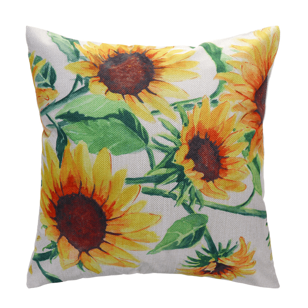 18X18Inch Square Linen Sunflowers Cushion Pillow Case Protective Cover - MRSLM