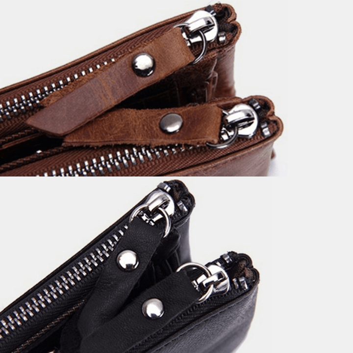 Men Genuine Leather Vintage Zipper Wallet Card Holder - MRSLM