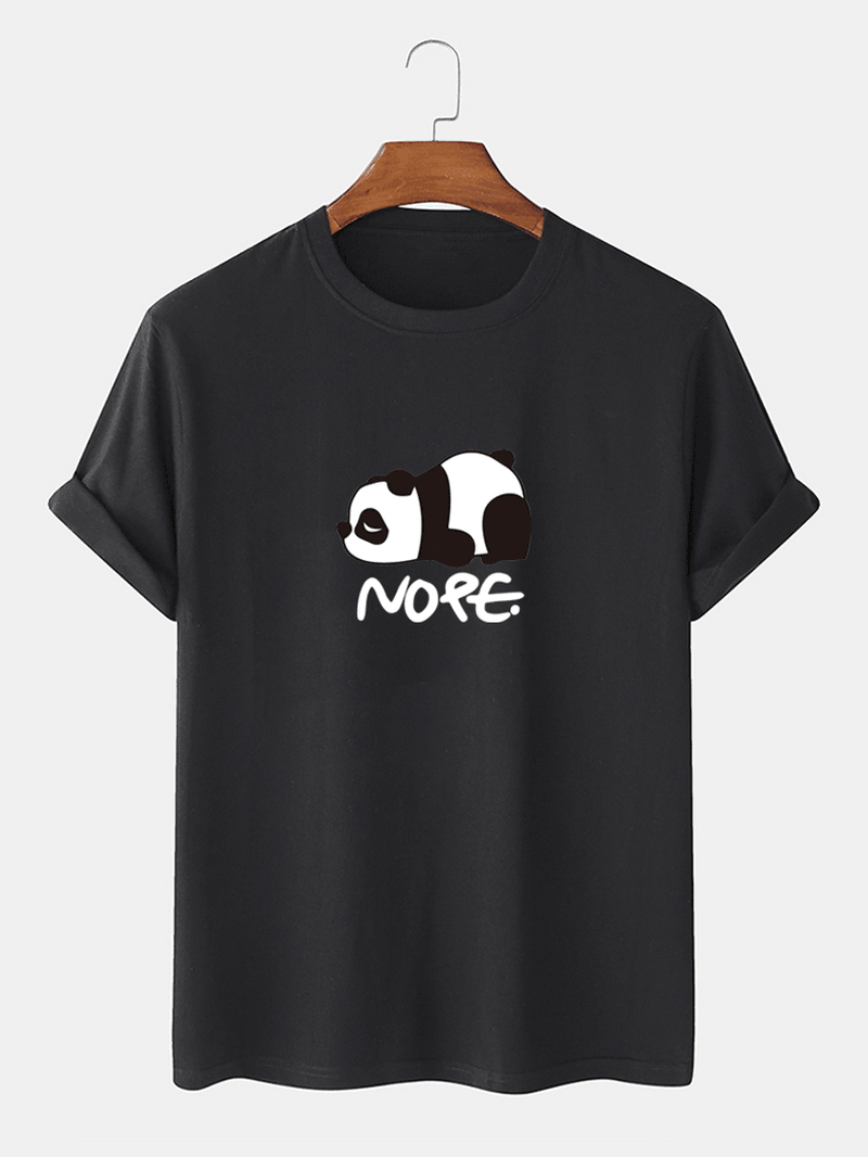 Mens Nope Panda Cartoon Print Short Sleeve Cotton Casual T-Shirt - MRSLM
