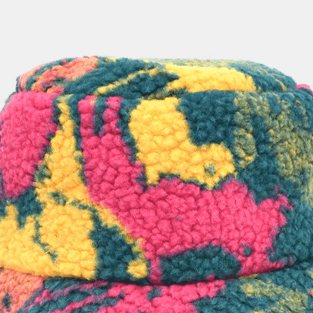 Unisex Cotton Mix Color Printing Velvet Keep Warm Outdoor Travel Casual Bucket Hat - MRSLM