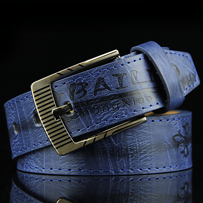 108CM Mens Leather Printting Belt Leisure Jeans Waistband with Alloy Pin Buckle - MRSLM