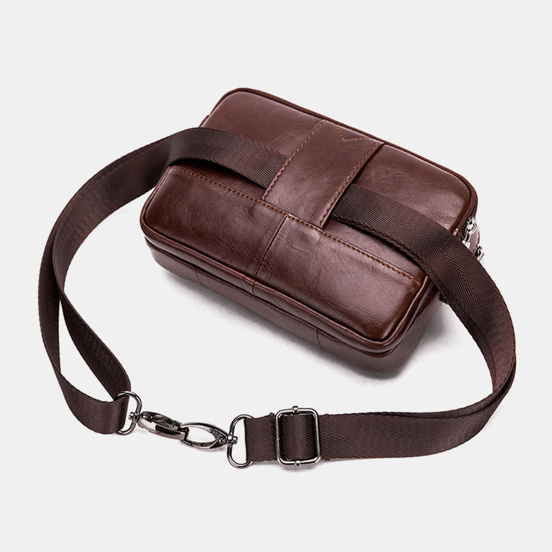 Men Genuine Leather Multi- Function Vintage Cross Body Bag Outdoor Waist Belt Bag - MRSLM