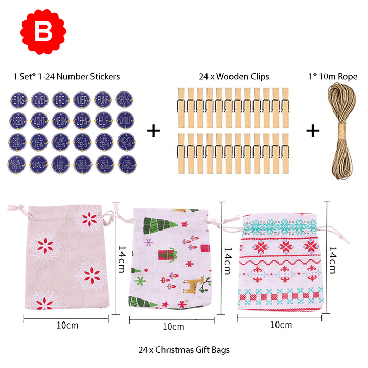 Christmas Cotton Linen Hanging Advent Calendars Countdown Drawstring Gift Bags Candy Biscuit Pouches Present Gift Wrap - MRSLM