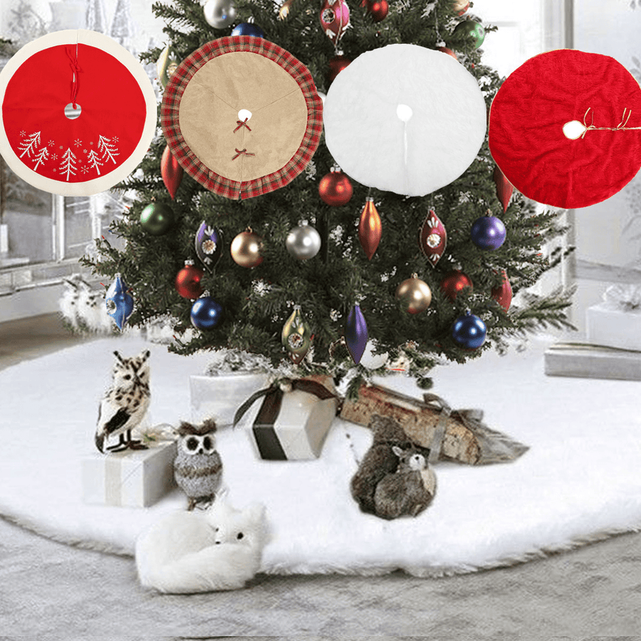 122CM White Snowflake Christmas Tree Skirt Plush Christmas Tree Skirt - MRSLM