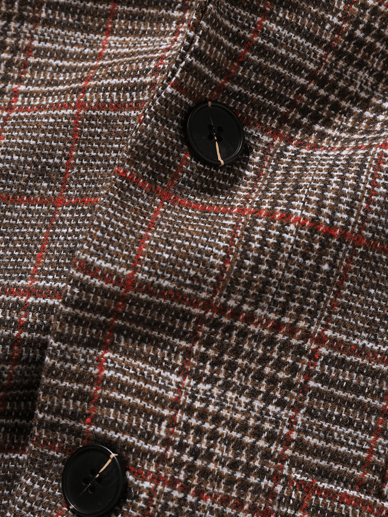Men Plaid Contrast Color Button Collar Pockets Casual Suit Coats - MRSLM