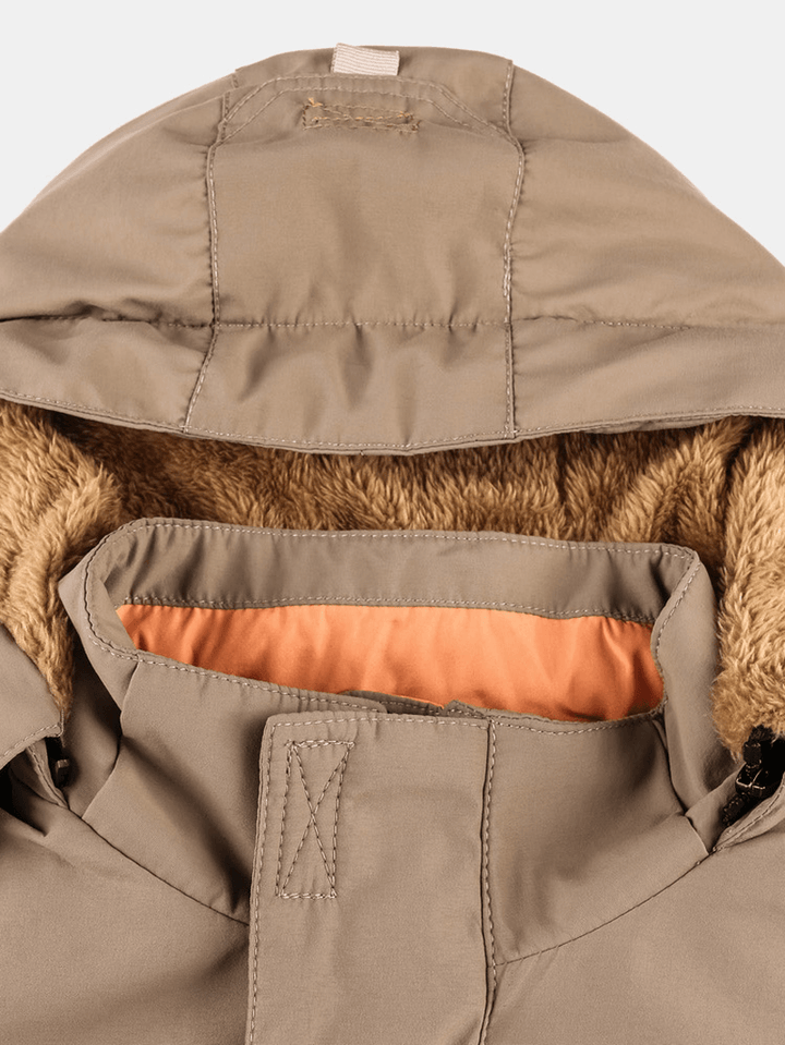 Mens Cotton Pocket Zip-Up Thick Lined Drawstring Waist Hooded Jacket - MRSLM
