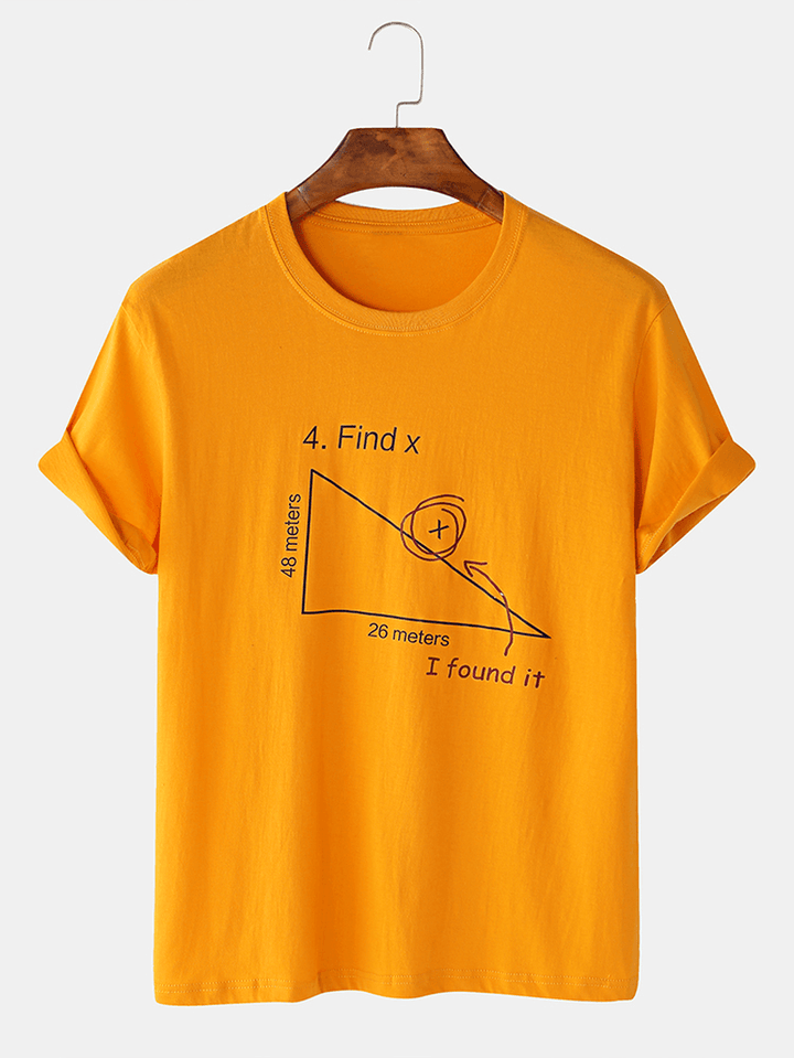 Mens 100% Cotton Mathematics Geometry Print Short Sleeve T-Shirts - MRSLM