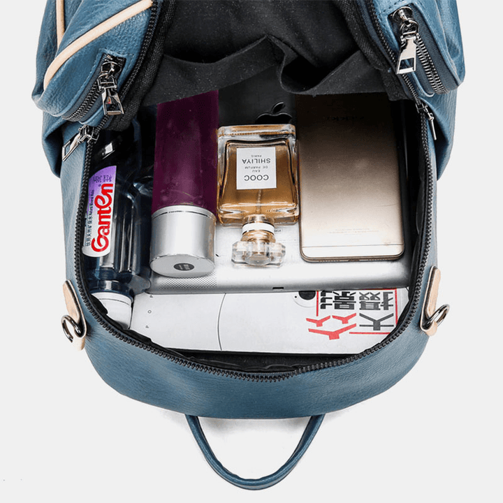 Women PU Leather Multi-Carry Casual Outdoor School Bag Backpack Shoulder Bag - MRSLM