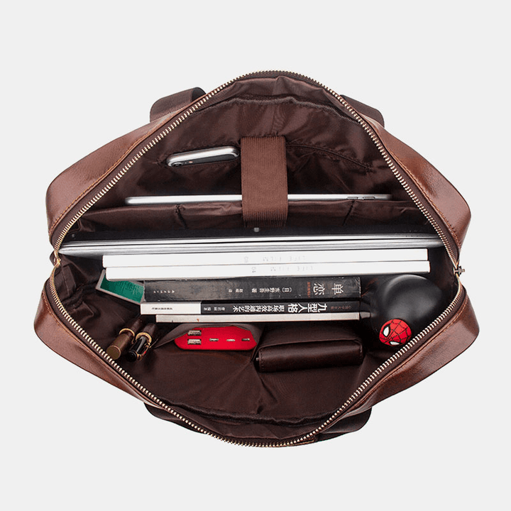 Men Genuine Leather Retro Business Multi-Function 13 Inch Laptop Bag Handbag Briefcase Crossbody Bag - MRSLM