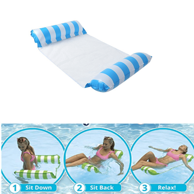 Foldable Summer Water Hammock Recliner Inflatable Floating Air Mattress Swimming Pool Water Sports Lounge Bed with Pump - MRSLM