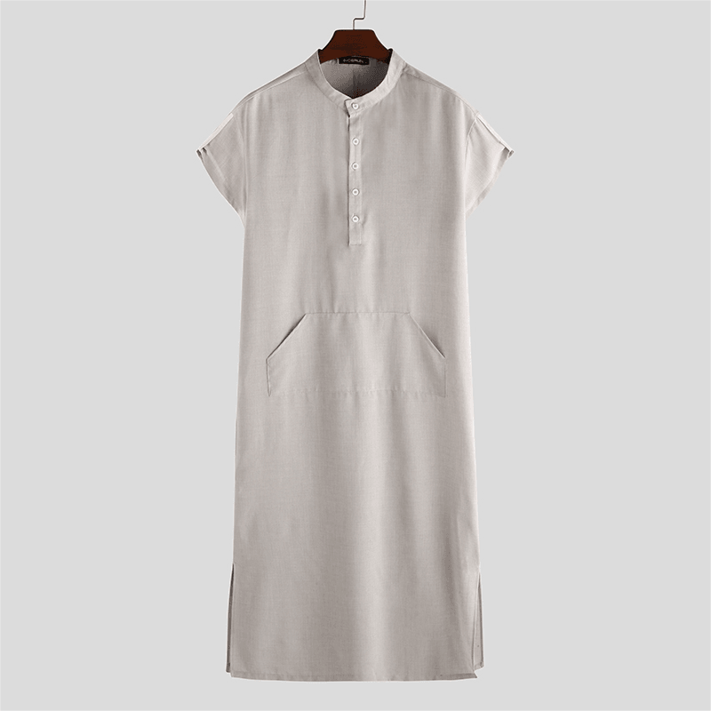 Men'S Vintage Loose Short Sleeve Solid Color Long Shirts - MRSLM
